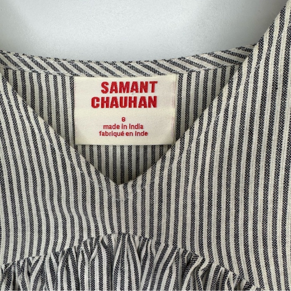 Samant Chauhan Striped w/ Red Accent Tassels Babydoll Dress - Picture 4 of 6